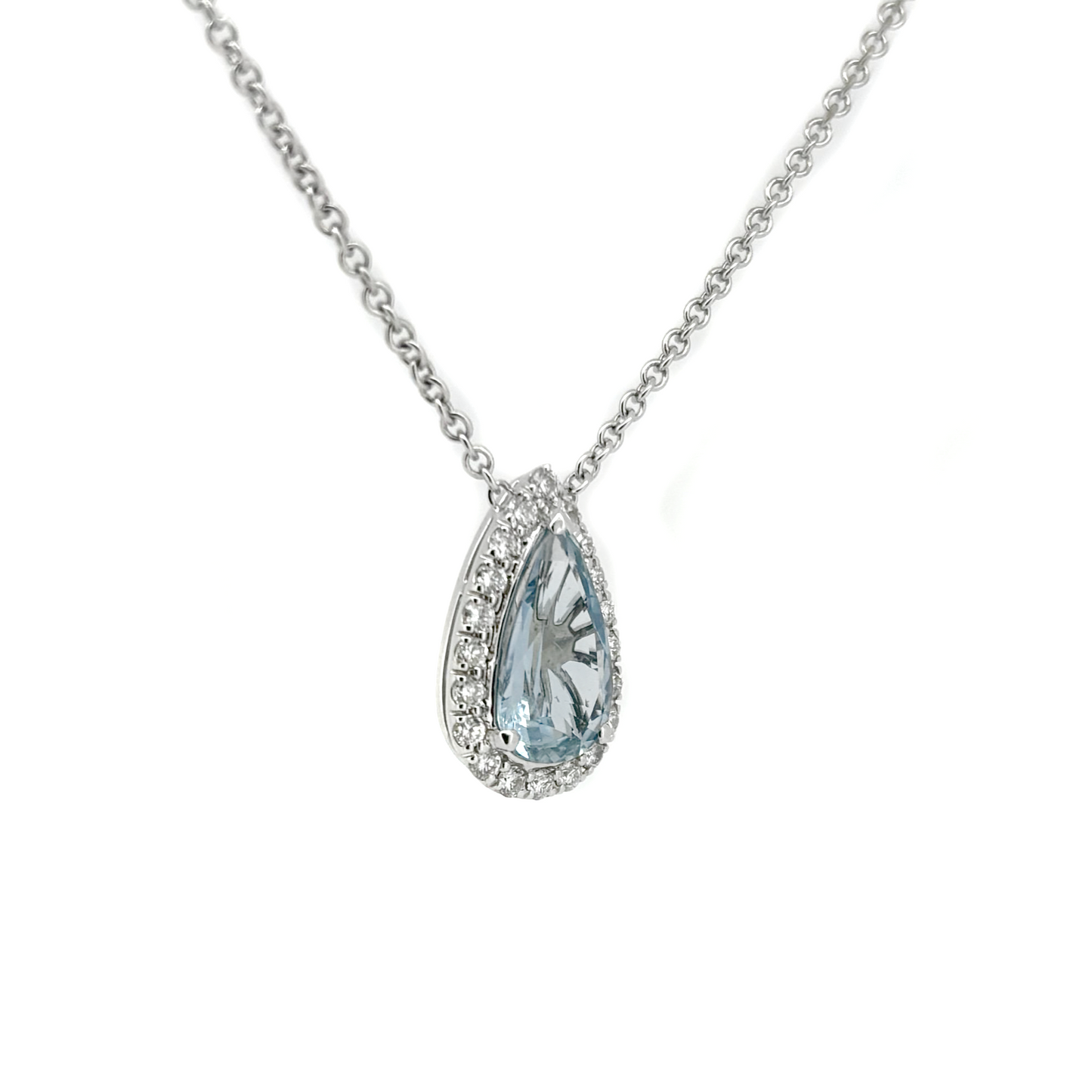 Pear Shape Aquamarine Halo Pendant