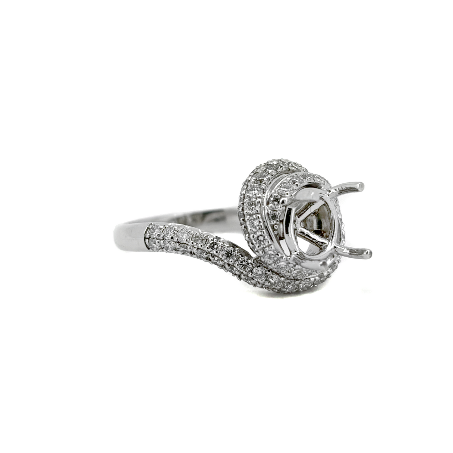 14K White Gold Twisted Pave Engagement Ring