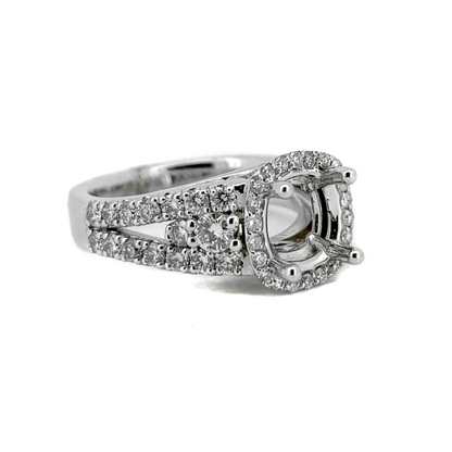 18K White Gold Cushion Halo Engagement Ring