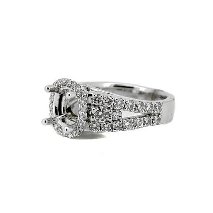 18K White Gold Cushion Halo Engagement Ring