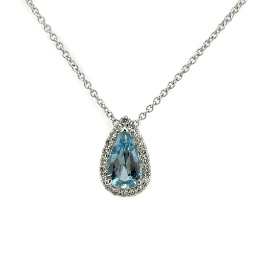 Pear Shape Aquamarine Halo Pendant