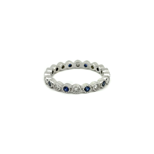 Milgrain Bezel Diamond and Sapphire Stackable Band