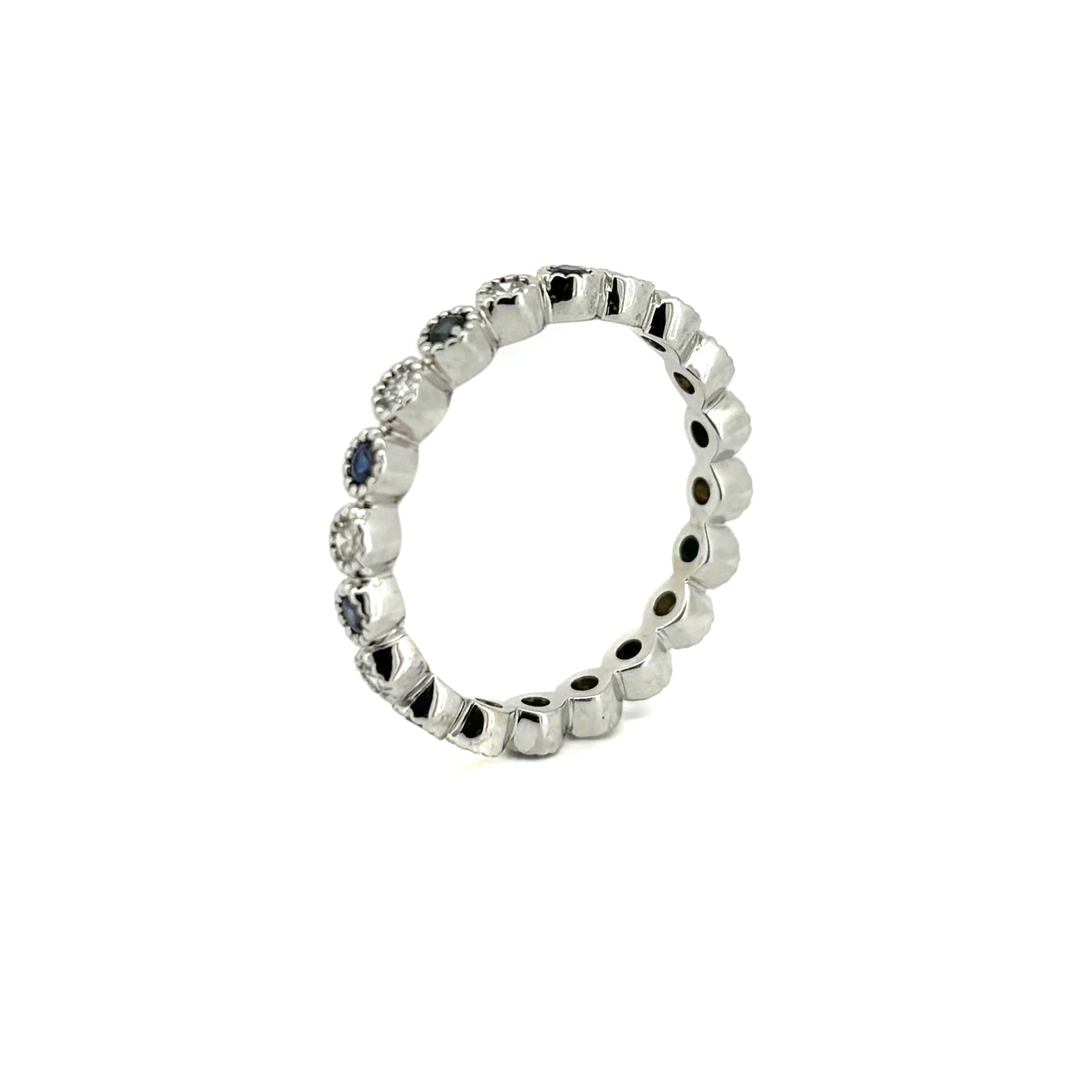 Milgrain Bezel Diamond and Sapphire Stackable Band