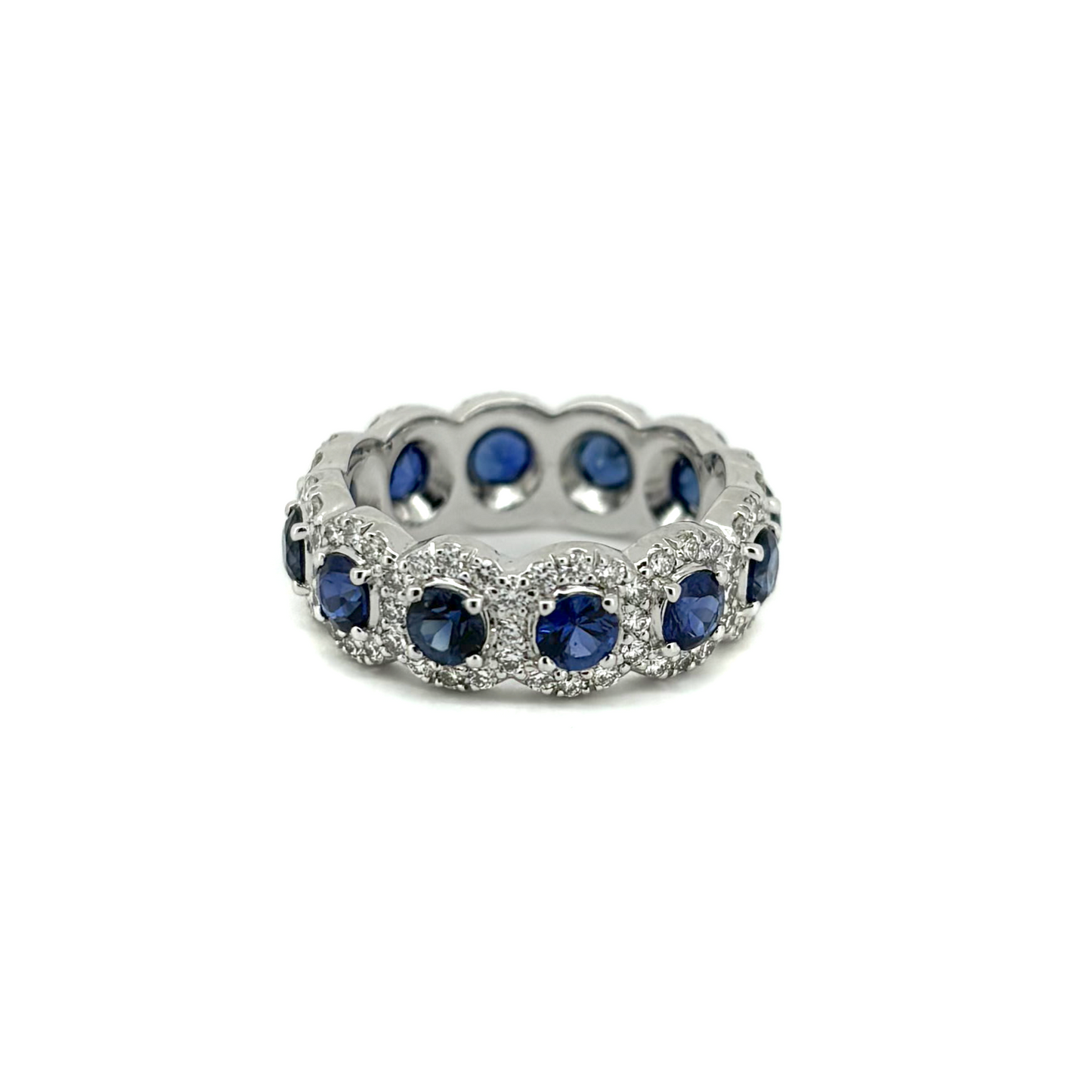 3.45 Carat Diamond and Sapphire Cluster Band