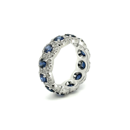 3.45 Carat Diamond and Sapphire Cluster Band