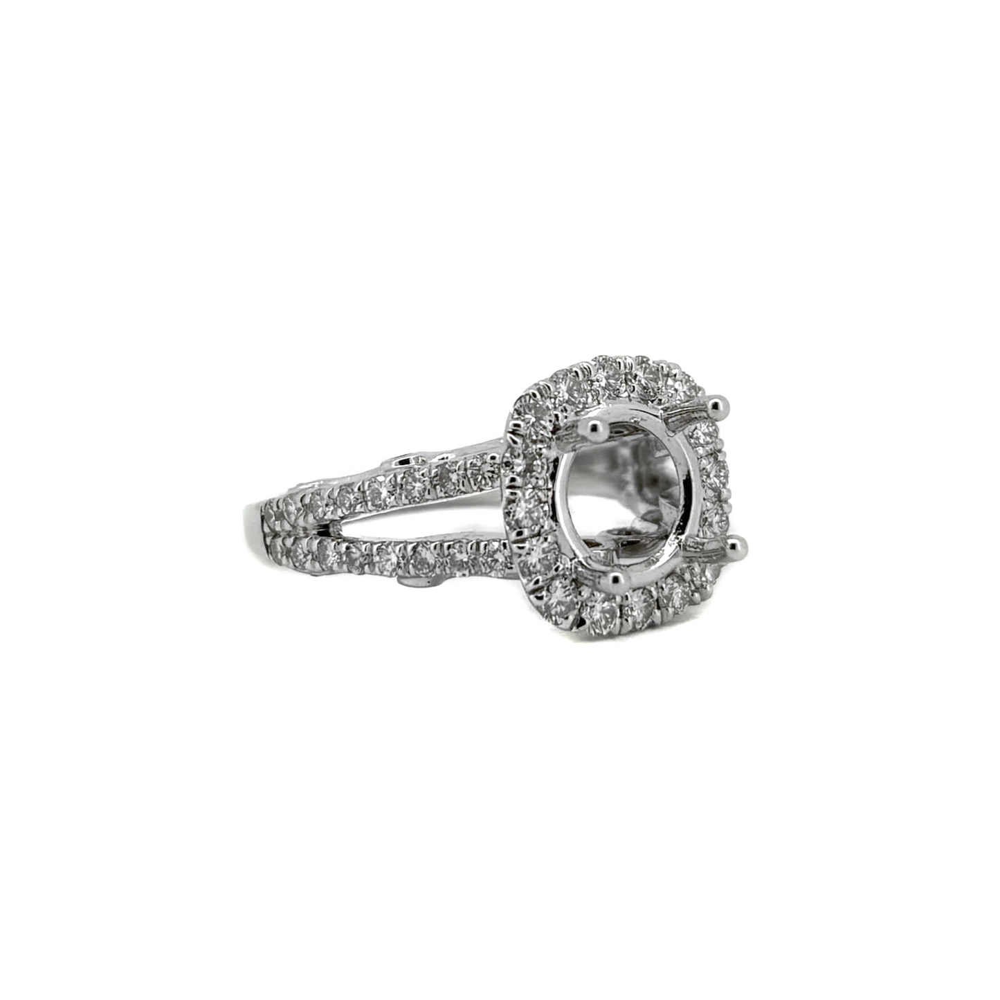 18K White Gold Cushion Halo, Engagement Ring