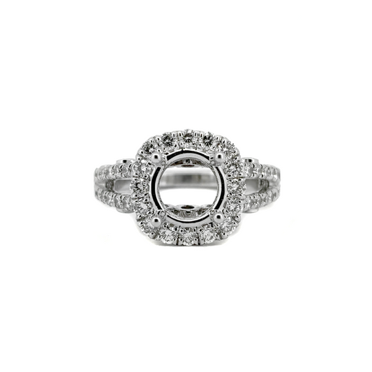 18K White Gold Cushion Halo, Engagement Ring