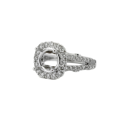 18K White Gold Cushion Halo, Engagement Ring